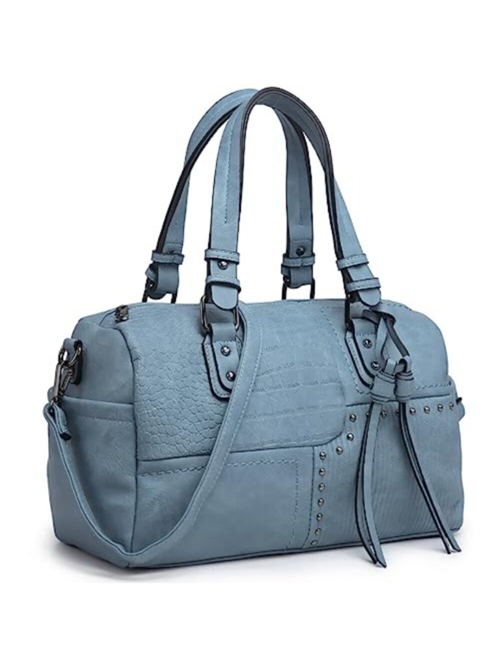 Vegan Leather Satchel Handbag - Women's Top Handle Tote Purse with Long Strap